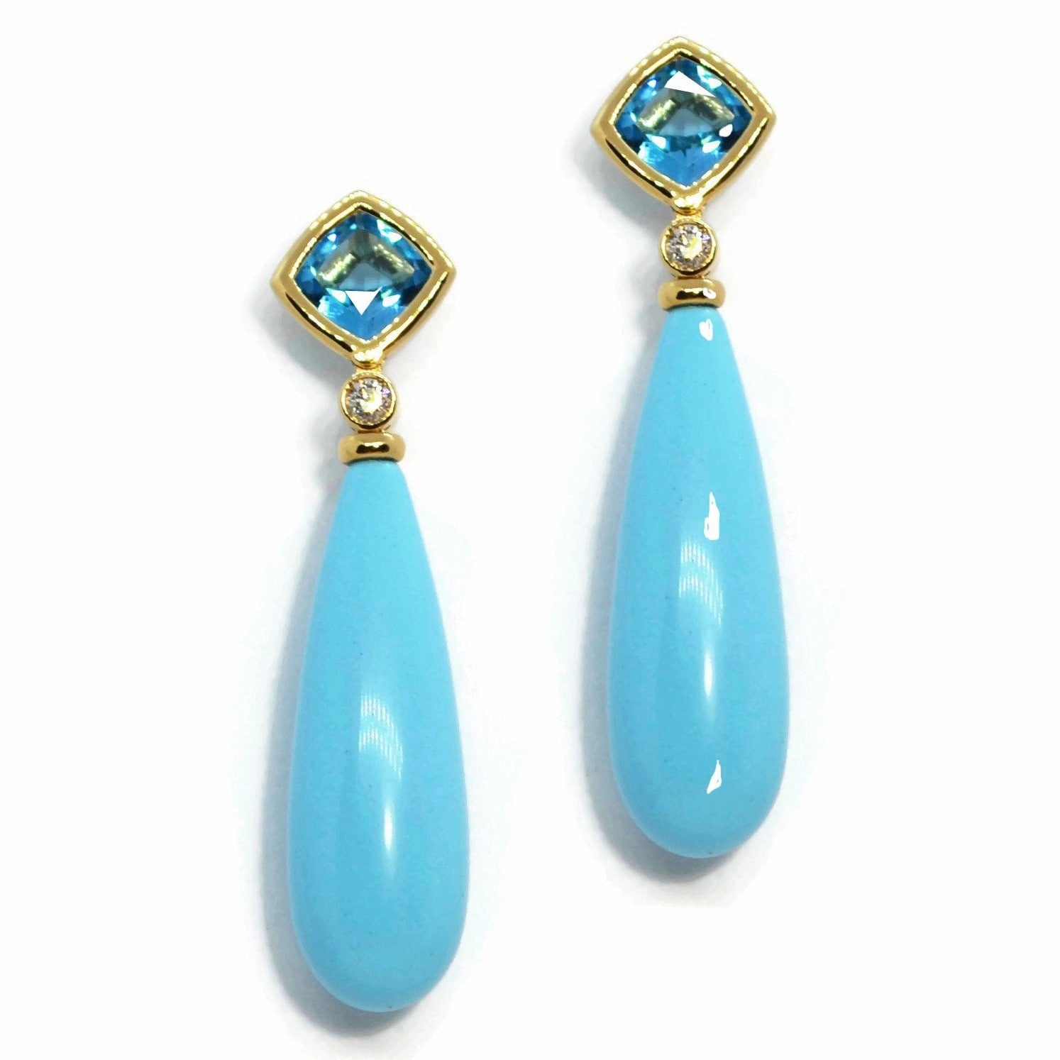 Gaia - Drop Earrings with Swiss Blue Topaz, Diamonds and Turquoise