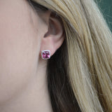 Dynamite - Stud Earrings with Pink Tourmaline and Diamonds, 18k White Gold