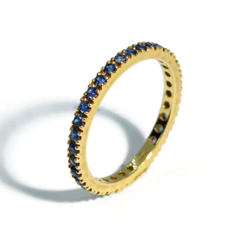 Stack - Eternity Band Ring with Blue Sapphires all around, French-set, 18k Yellow Gold