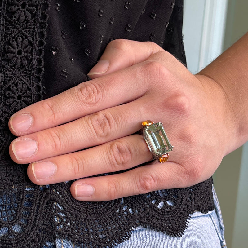 Party - Cocktail Ring with Prasiolite and Mandarin Garnet, 18k Blackened Gold