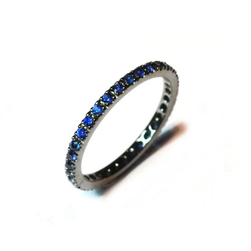 Stack - Eternity Band Ring with Blue Sapphires all around, French-set, 18k Yellow Gold