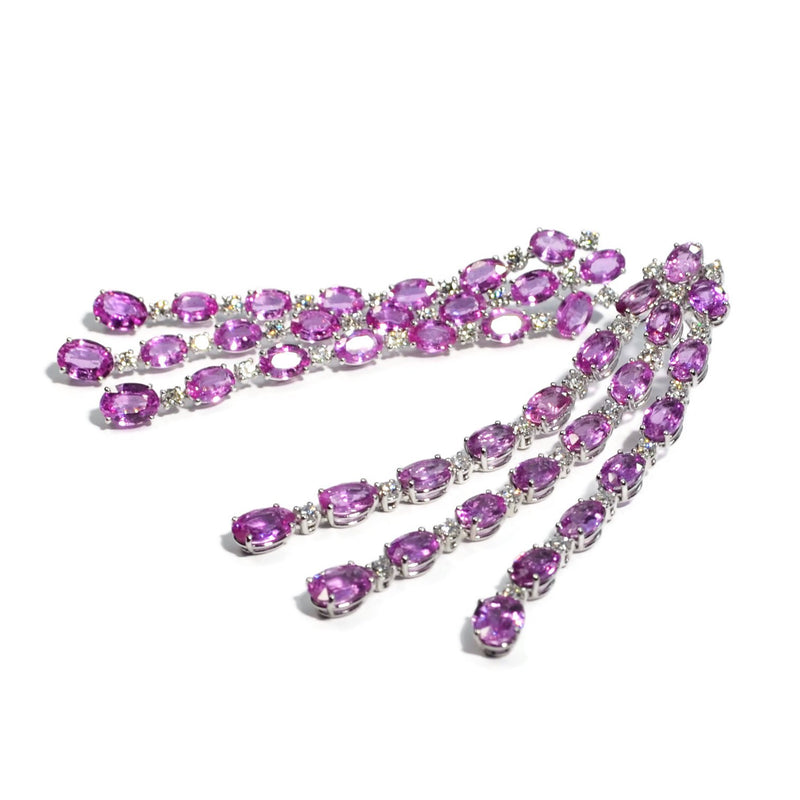 Nightlife - Chandelier Earrings with Pink Sapphires and Diamonds, 18k White Gold