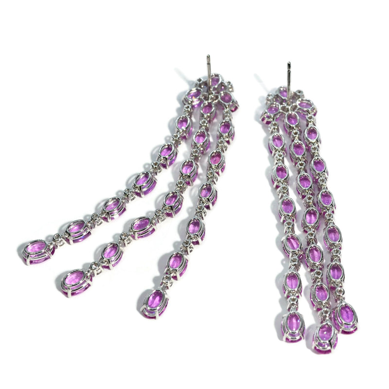 Nightlife - Chandelier Earrings with Pink Sapphires and Diamonds, 18k White Gold